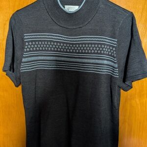 Tahari ASL Black Patterned Short Sleeve Shirt